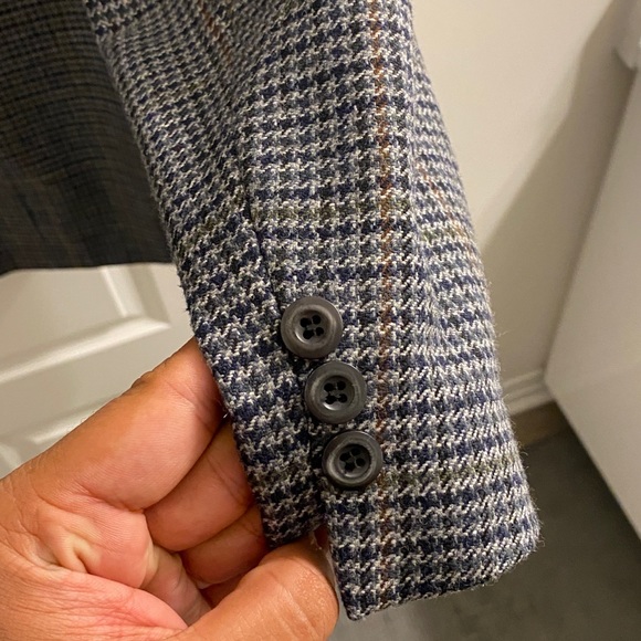 Mens Small Houndstooth Print Blazer/Sports Coat Navy Blue, Gray, Brown and Green - Picture 9 of 9